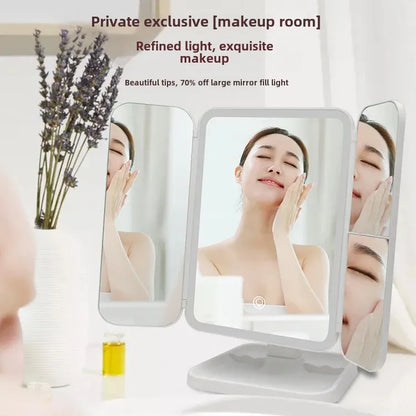 Tri-Fold LED Makeup Mirror – Perfect Lighting for Flawless Beauty